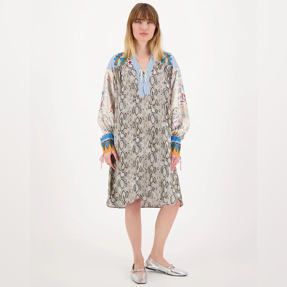 ME369- “Bonnie” tie placket Snakeprint dress